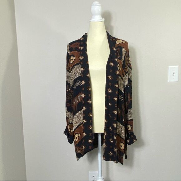 Vintage Delores Bell 100% Rayon Gauzy Boho Aztec Lightweight Cardigan Women's M - Picture 16 of 16